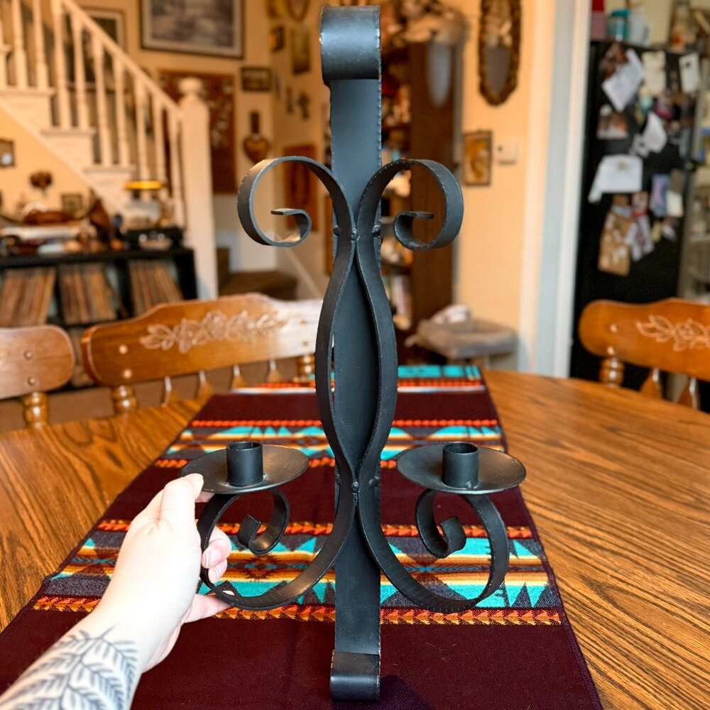 Vintage Gothic Spanish Revival Wrought Iron Wall Sconce Candle Holder